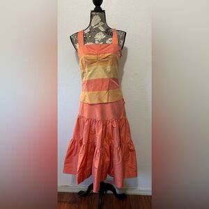 Vintage W by Worth 100% Silk Hot Circus Dupioni Stripe Pink & Orange Skirt Set-6